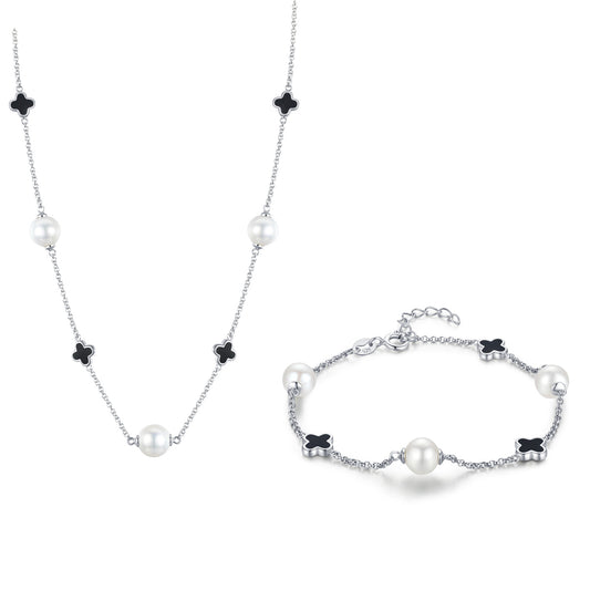 Lucky Clovers Edison Pearl Bracelets & Necklace Set