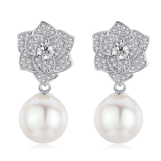 Blooming Rose Pearl Earrings & Necklace & Ring Set