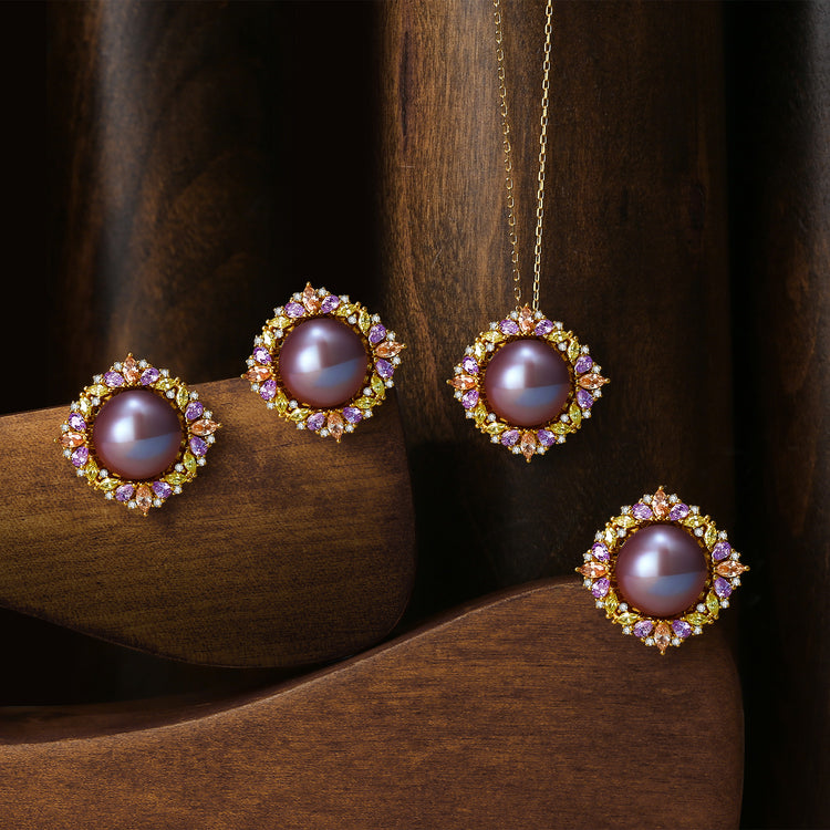 Sparkling Season Edison Pearl Earrings & Necklace & Ring Set