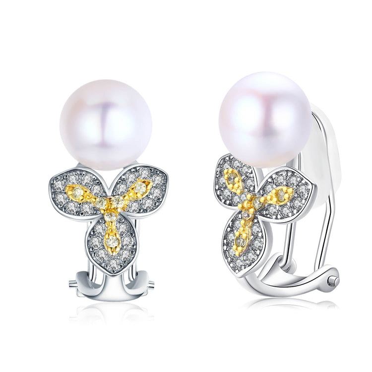 Primrose and Pearl Clip-On Earrings