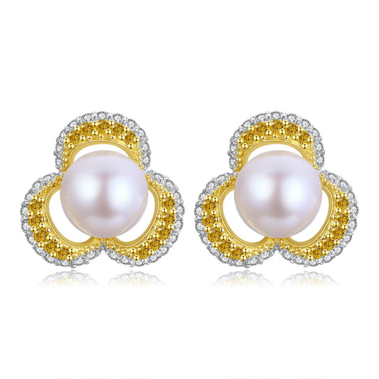 Gold and Silver Posy Pearl Earrings