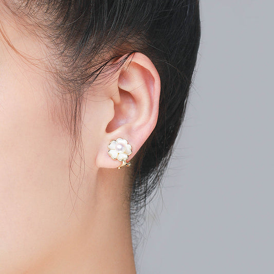 White Floret Pearl Clip-On Earrings