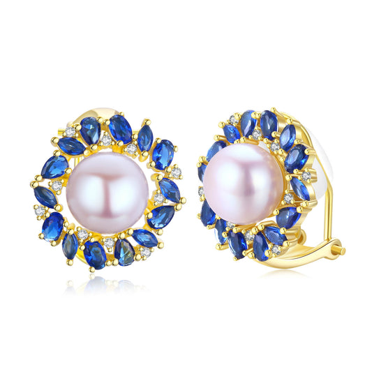 Blue Daisy Pearl Clip-on Earrings