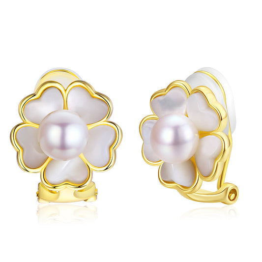 White Floret Pearl Clip-On Earrings