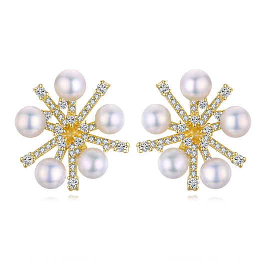 Golden Snowflake Pearl Studs
