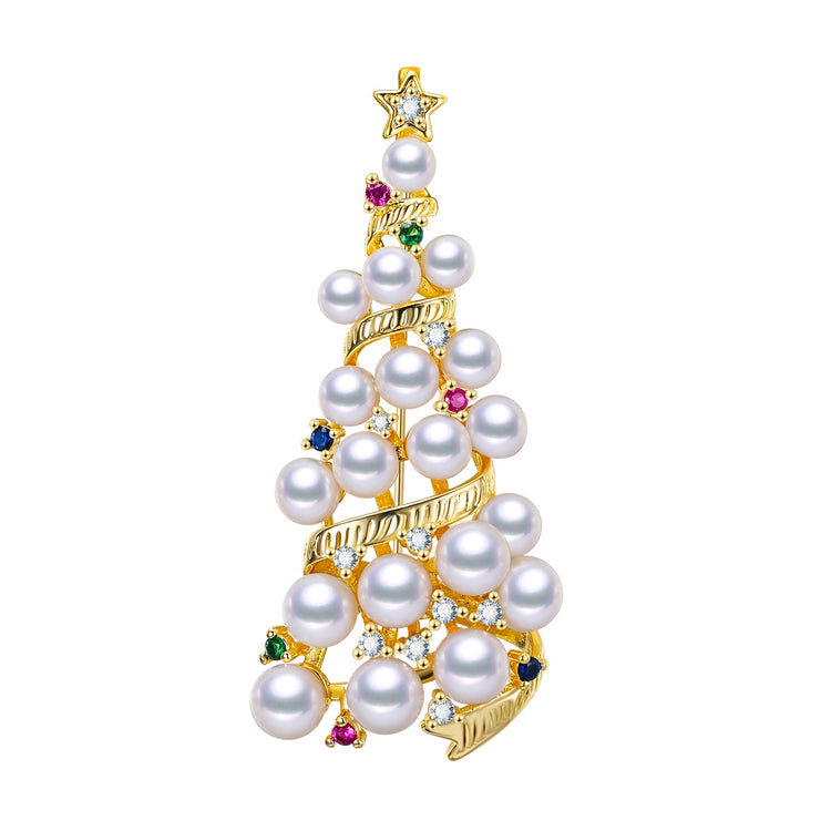 Golden Christmas Tree Freshwater Pearl Brooch