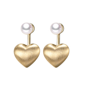 2-in-1 Golden Hearts Freshwater Pearl Front Back Earrings