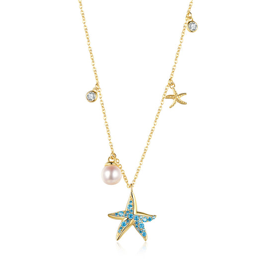 Blue Golden Starfish Pearl Necklace