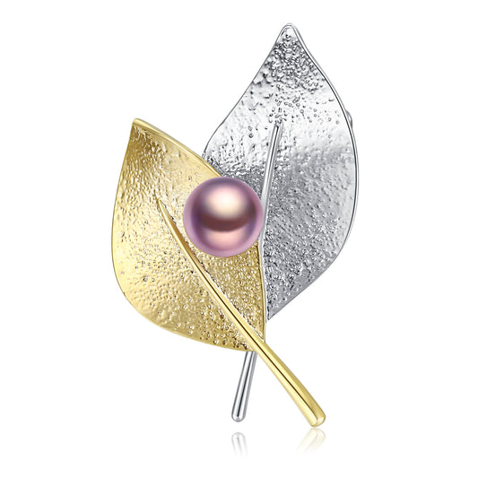 Golden Leaves Edison Pearl Brooch
