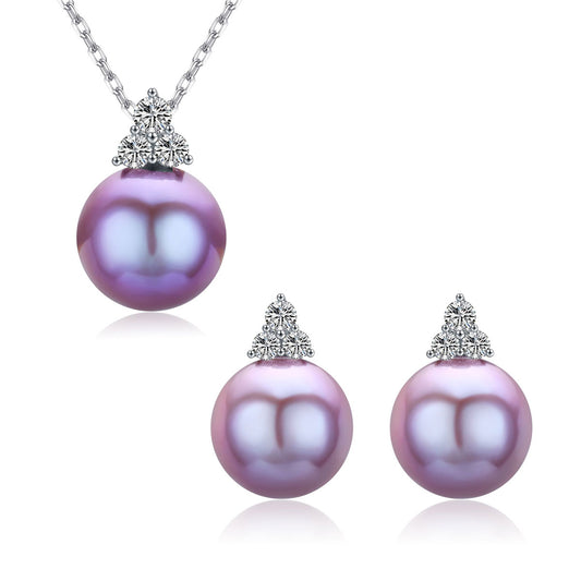 G14K Trinity Edison Pearl Earrings & Necklace Gift Set