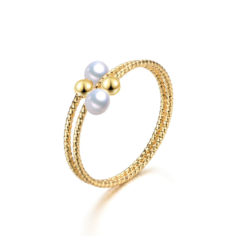 Golden Circles Double Freshwater Pearls Ring