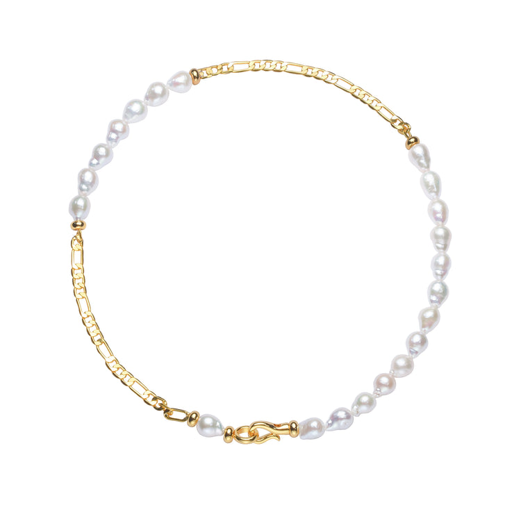 Golden Figaro Chain Baroque Freshwater Pearl Necklace & Bracelet Set