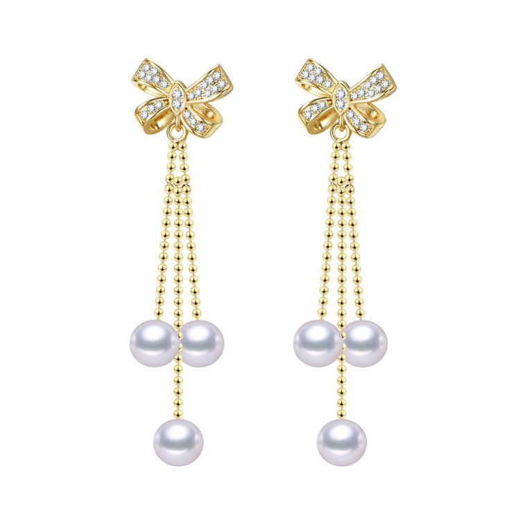 Golden Ribbons Pearl Earrings