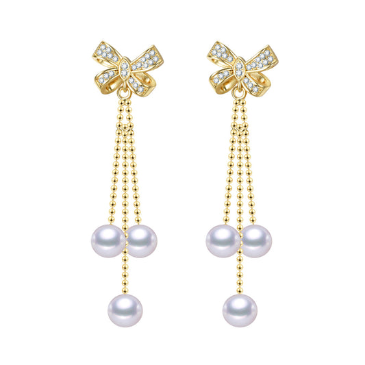 Golden Ribbons Pearl Earrings