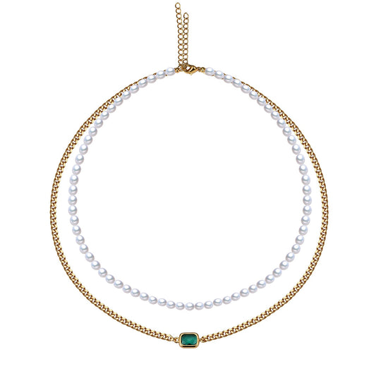 5-in-1 Elegant Green Crystal Pearl Necklace
