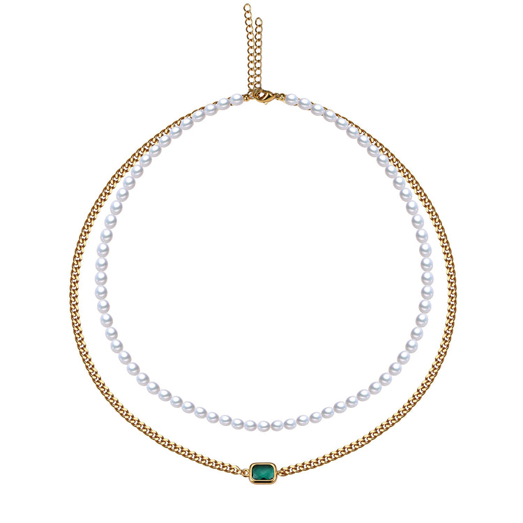 5-in-1 Elegant Green Crystal Pearl Necklace