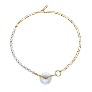 Jade and Pearls Golden Chain Modern Statement Necklace