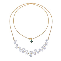 White Petal Baroque Pearls and Green Malachite Multi Styles Pearl Necklace artistic baroque pearl necklace with longer matinee styling and natural elegance