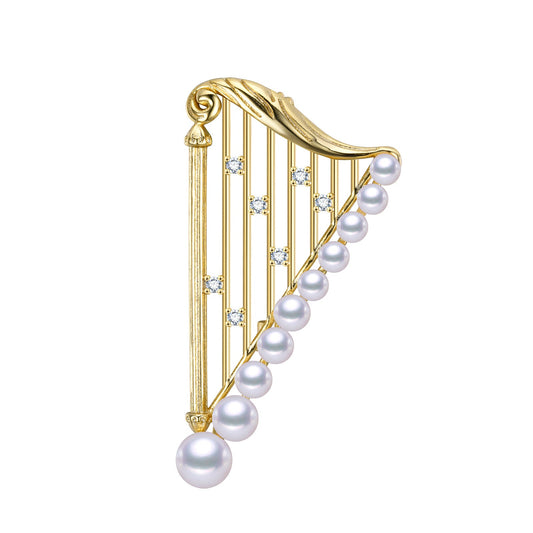 Harp Shape Elegant Pearl Brooch