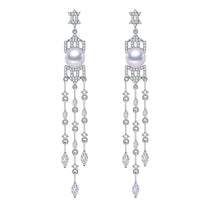 Glimmering Hexagram Long Dangling Freshwater Pearl Earrings elegant long pearl earrings for modern bridal styling.