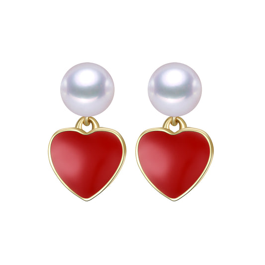 Red Fired Love Sweetheart Freshwater Pearl Earrings