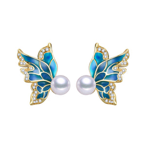 Blue Butterfly Freshwater Pearl Earrings