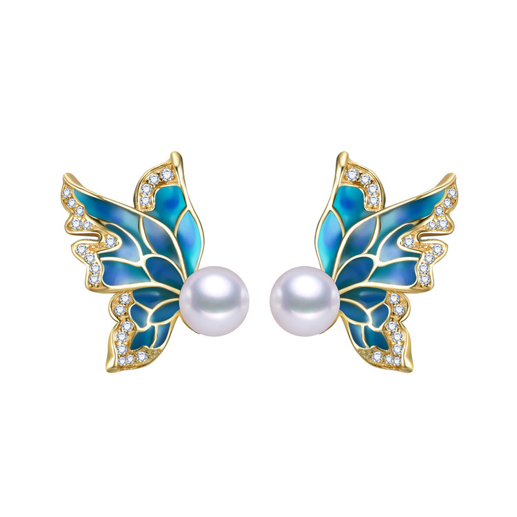 Lab Created Blue Sapphire Butterfly Earrings