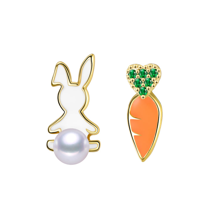 Cute Rabbit Carrot Easter Bunny Freshwater Pearl Earrings