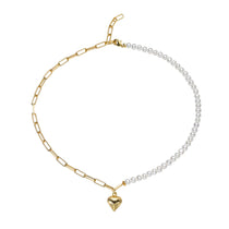Blessed Heart Golden Chain Elegant Freshwater Pearl 2 in 1 Necklace or Bracelet versatile gold chain with heart detail and freshwater pearls for celebratory style