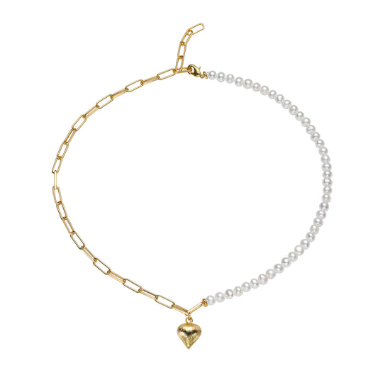 Blessed Heart Golden Chain Elegant Freshwater Pearl 2-in-1 Necklace or Bracelet (one piece)