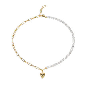 Blessed Heart Golden Chain Elegant Freshwater Pearl 2-in-1 Necklace or Bracelet (one piece)
