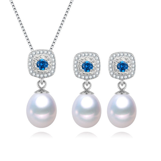 Blue Lights Pearl Earrings & Necklace Set
