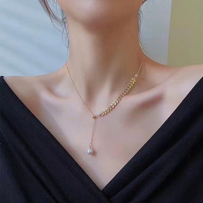 G18k Golden Wheat Pearl Necklace