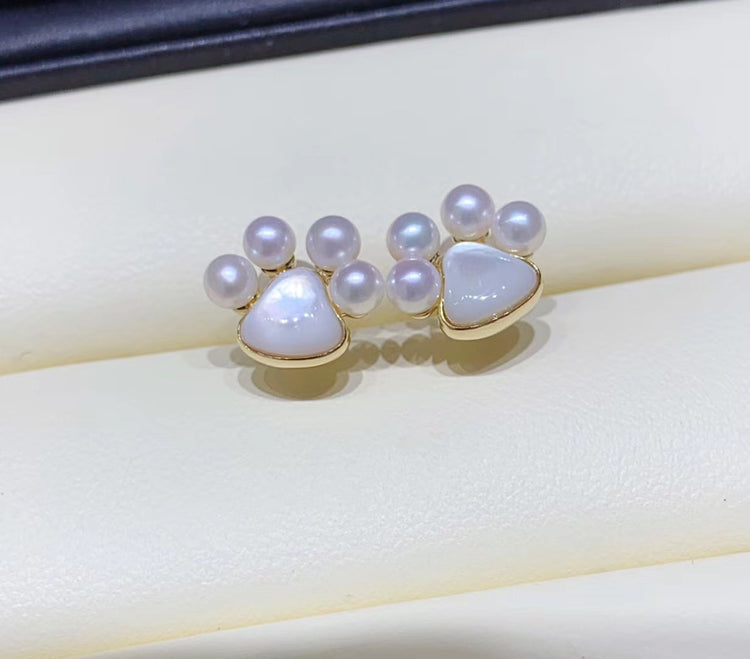 G14K Little Paw Freshwater Pearl Earrings