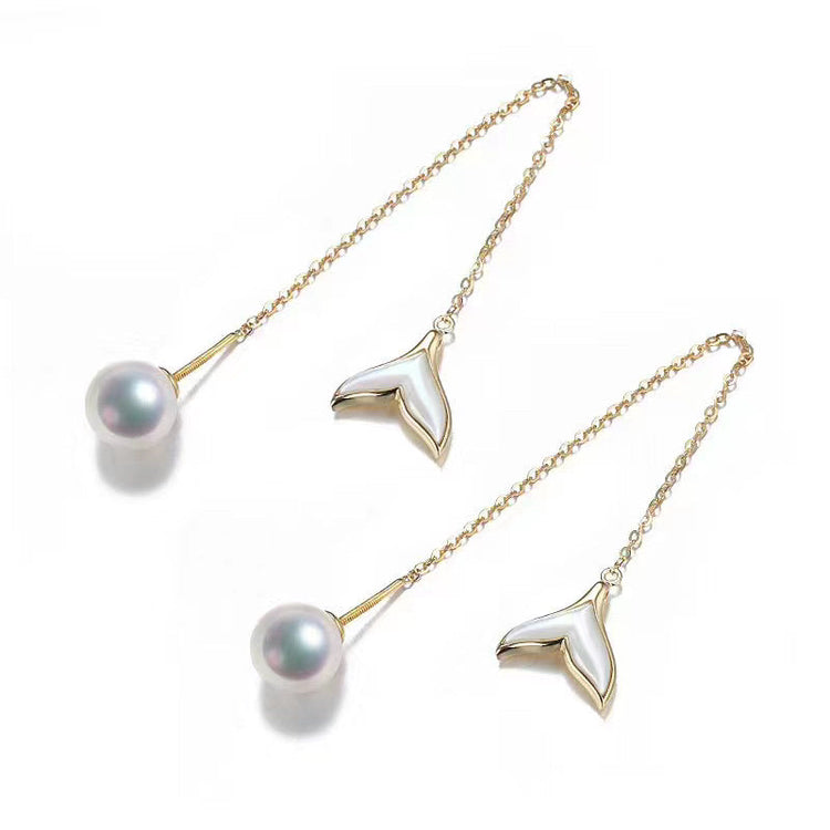 G18k The Mermaid Whale Tail Pearl Earrings