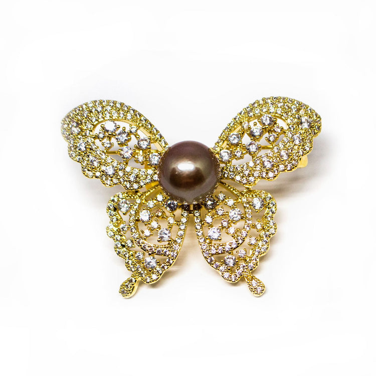 Glittery Butterfly Edison Pearl Brooch - Timeless Pearl