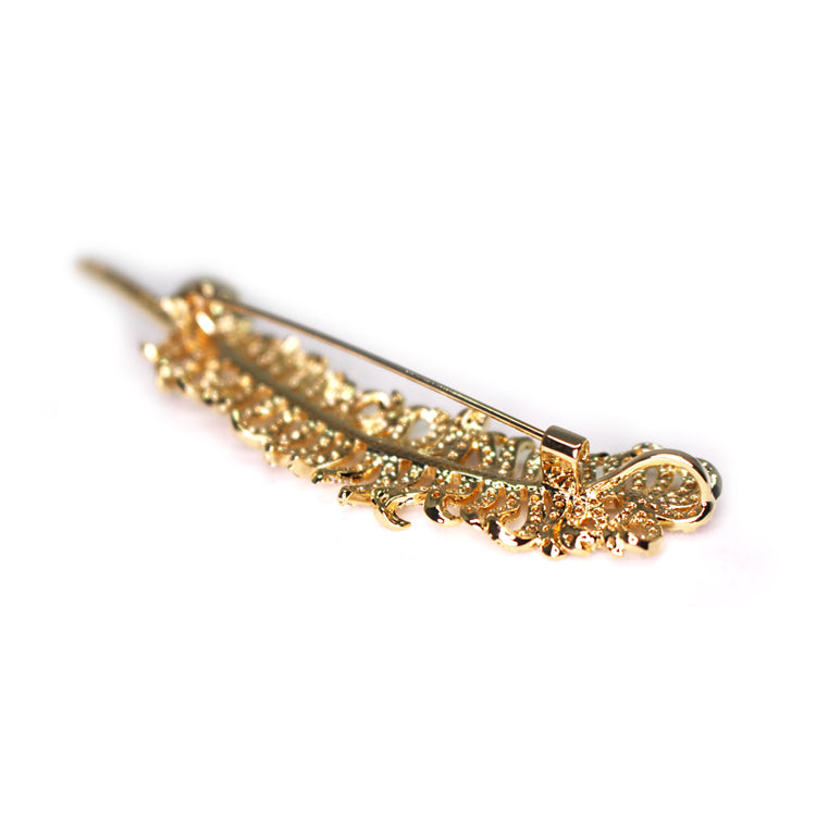 Golden Plume Of Feathers Pearl Brooch - Timeless Pearl
