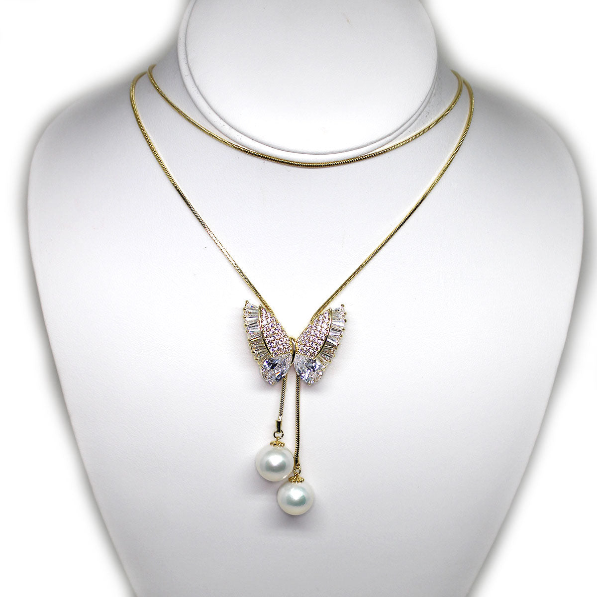 Shining Butterfly Double Edison Pearls 36 Inches Adjustable Necklace - Timeless Pearl
