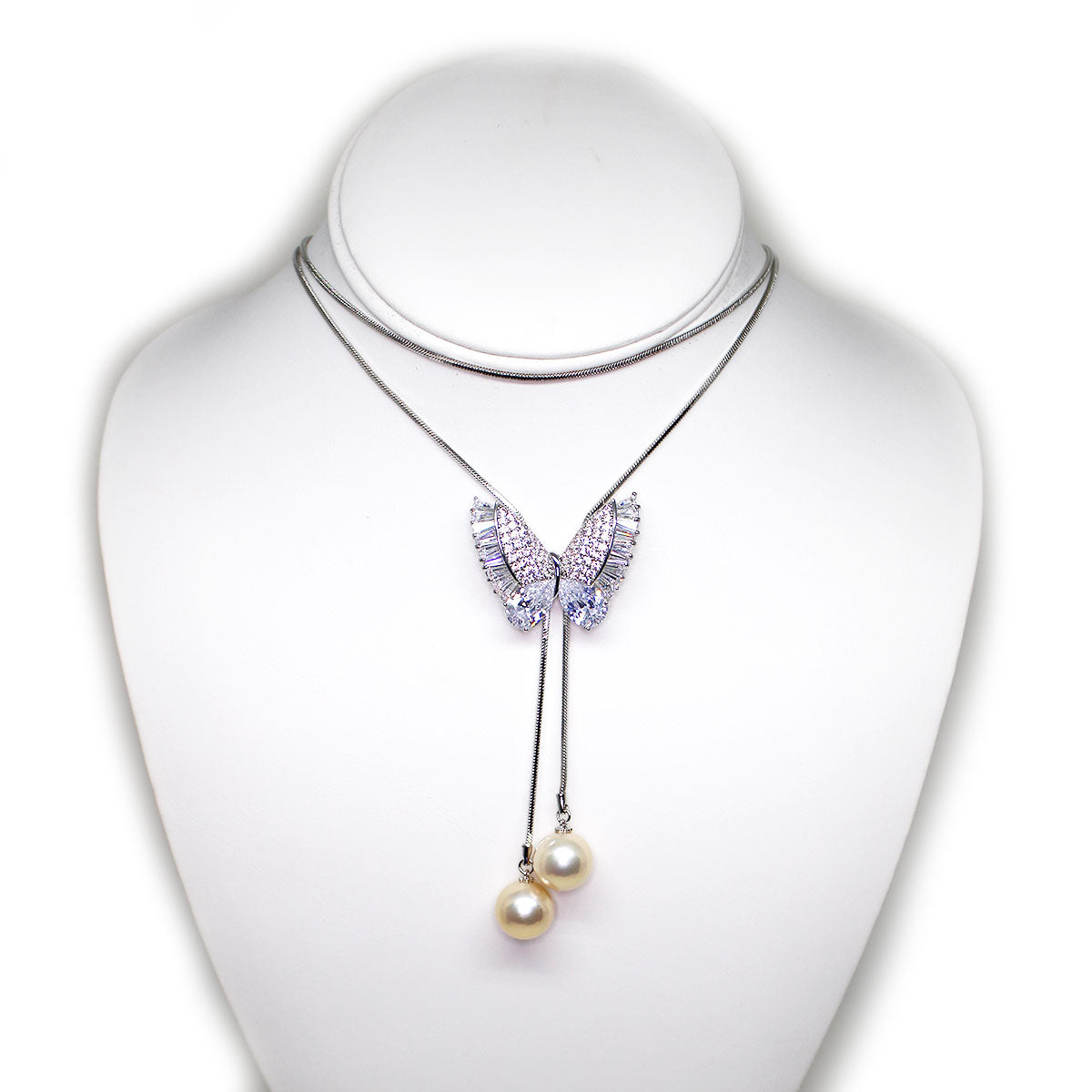 Shining Butterfly Double Edison Pearls 36 Inches Adjustable Necklace - Timeless Pearl