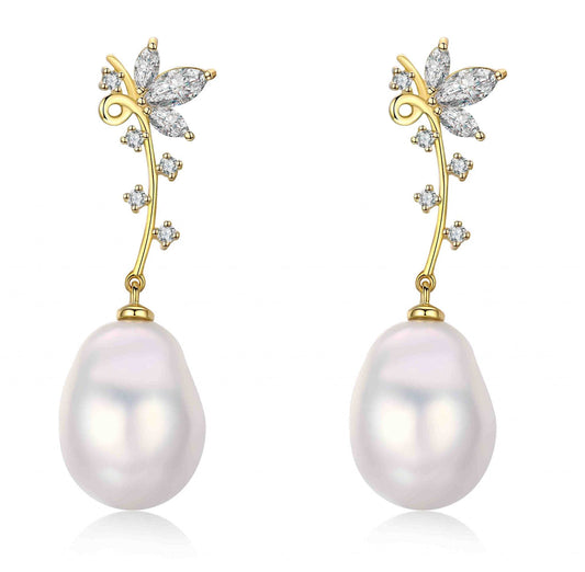 Golden Flower Edison Pearl Earrings - Timeless Pearl