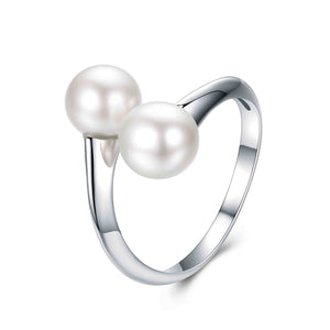 SILVER CIRCLE DOUBLE PEARLS RING