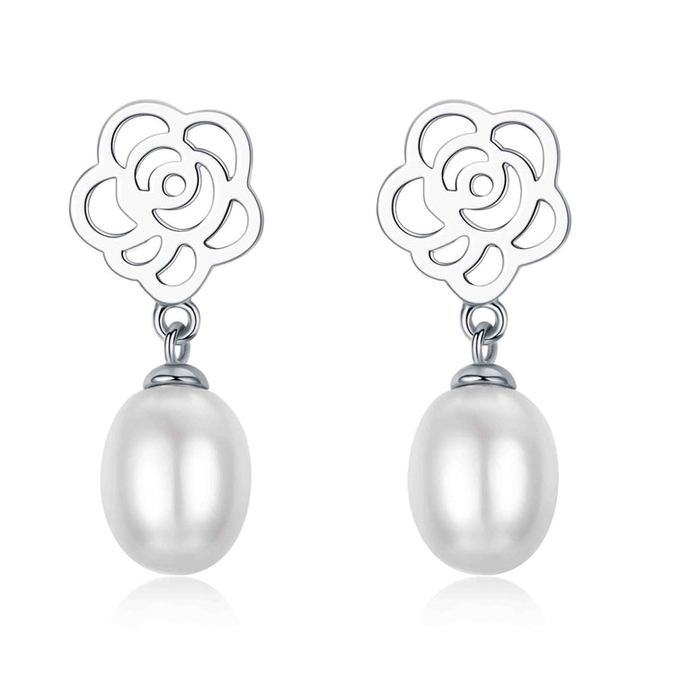 Rose Drop Pearl Earrings - Timeless Pearl