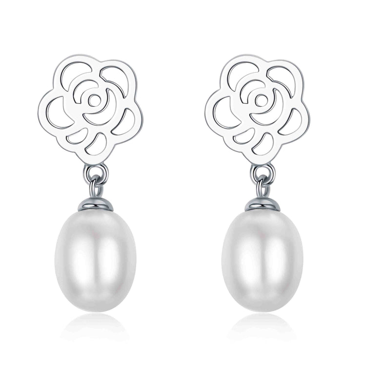 Rose Drop Pearl Earrings - Timeless Pearl