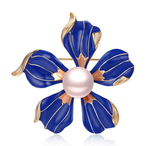 BLUE FLOWER EDISON PEARL BROOCH