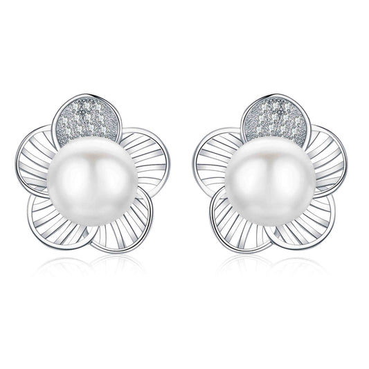 Glitter flower pearl earrings - Timeless Pearl