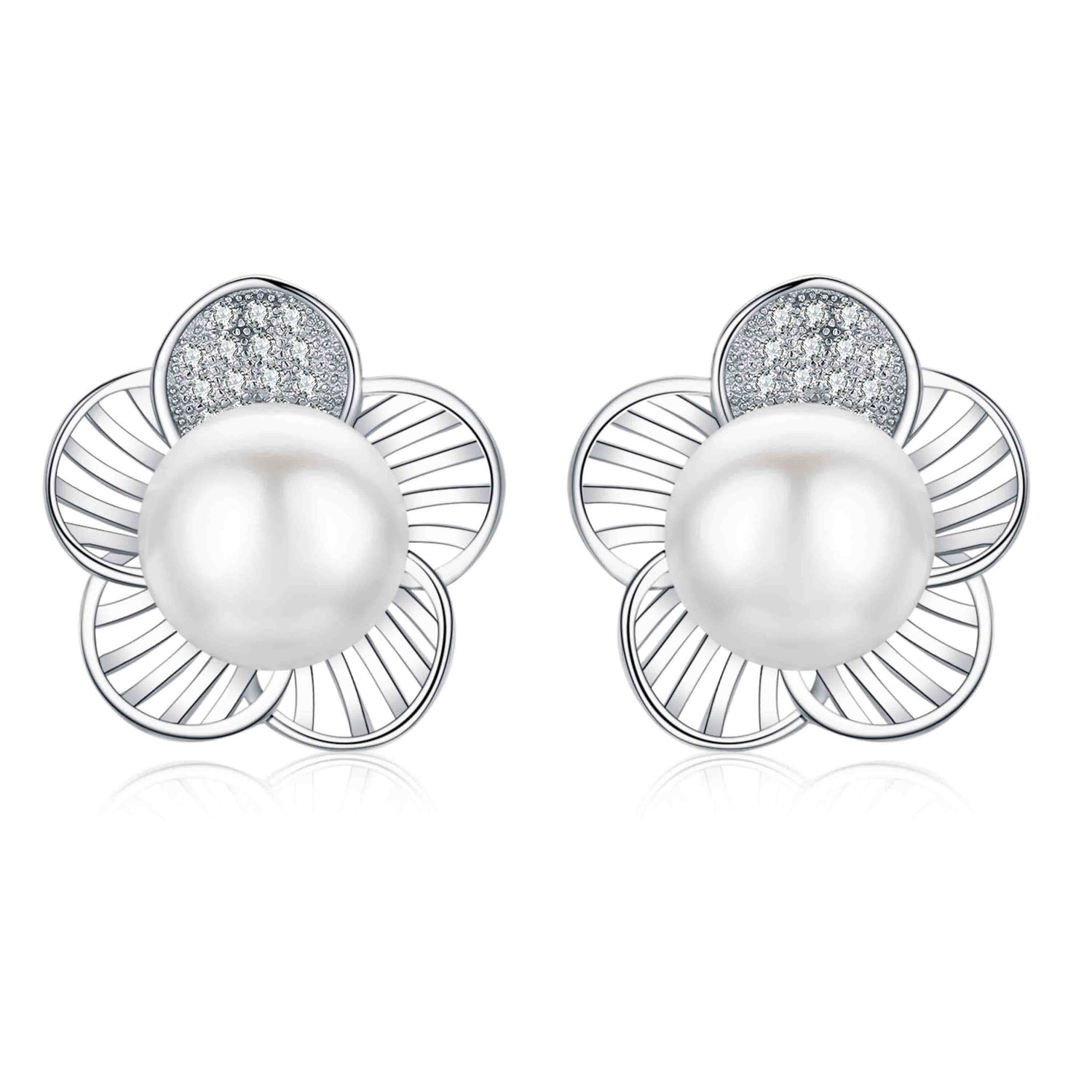 Glitter flower pearl earrings - Timeless Pearl