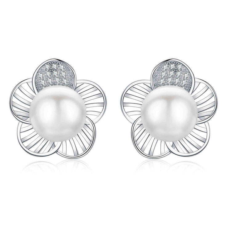 Glitter flower pearl earrings - Timeless Pearl