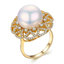 Golden Mandala Edison Pearl Ring bold mandala design pearl engagement ring with luminous center