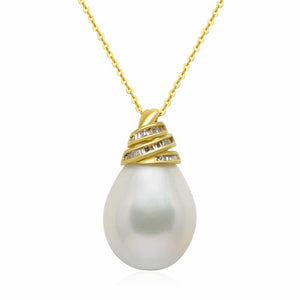 G18k Diamonds Rare Mermaid Tear Edison Pearl Necklace