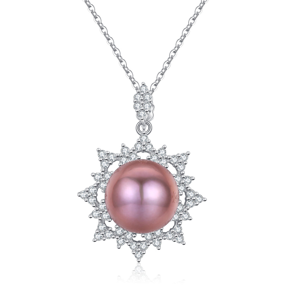 Crystal Snowflake Pink Pearl Necklace - Timeless Pearl